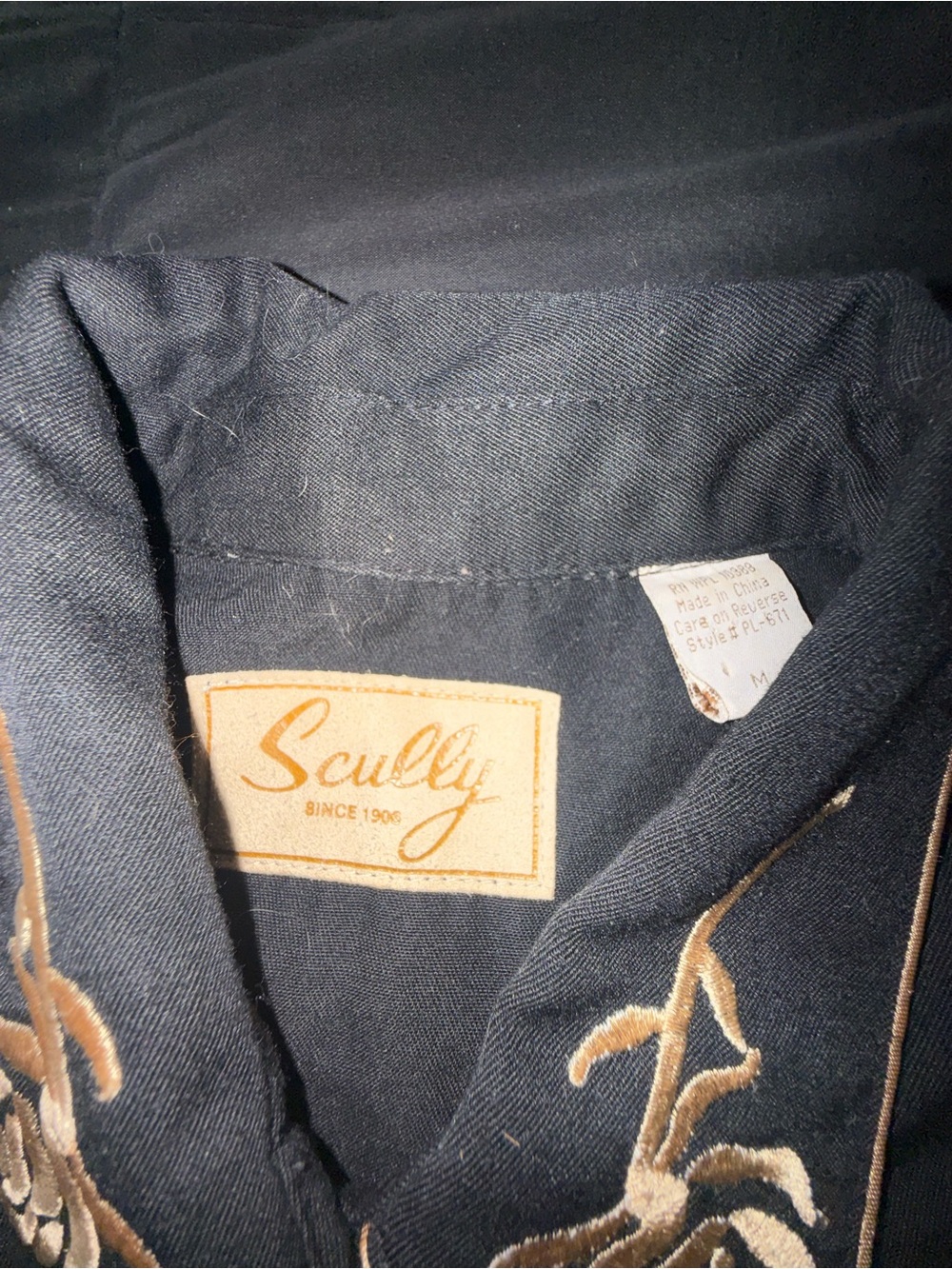 Scully Black Western Embroidered Shirt Jacket with Gold Stitching - Picture 6 of 8